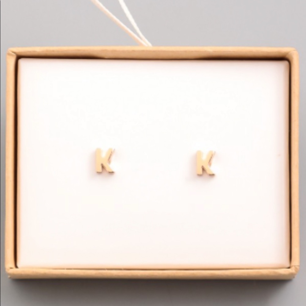 Gold initial K stud earrings
